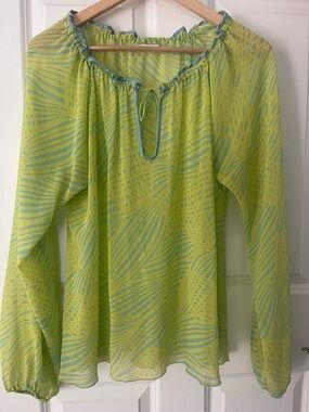HINGE TOP tropical long sleeve sheer flowy lime medium